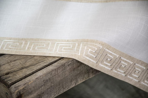Linens, Art and Things Neutral Earth Tones Greek Key, Square Table Topper, Dresser Scarf, Small Tablecloth (34Wx34L)...