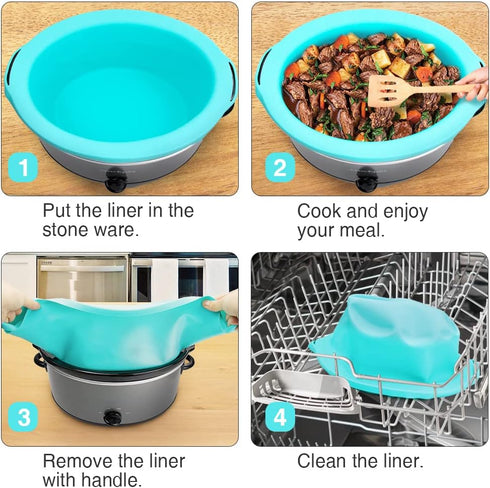 ChefAid Slow Cooker Liners, 100% Silicone Reusable Crock Pot Insert Accessories for 6-8 Oval or Round Quart Slow Cookers, Food Safe & Dishwasher S...