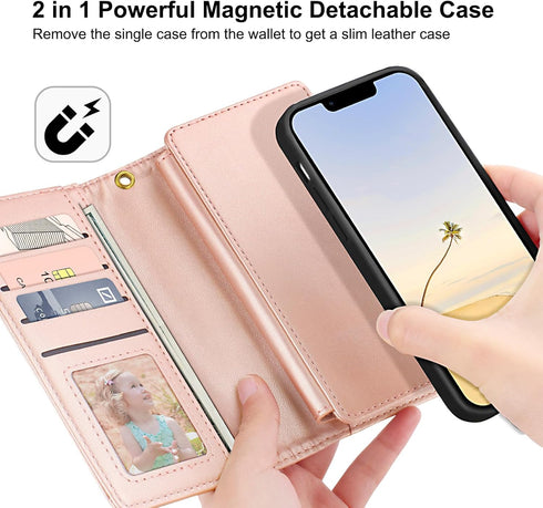 for iPhone 13 Case Leather Wallet with Card Holder, Magnetic Closure Full Shockproof Protection Drop Absorption Heavy Duty Phone Cover with Card S...
