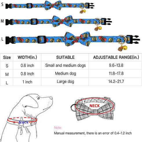KUDES 2 Pack Print Dog Collars with Bow Tie, Adjustable Dog Collar with Bells and Charm Safety Buckle Cute Pet Collars for Small/Medium/Large Dogs...