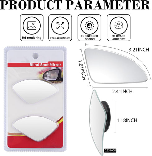 LivTee Blind Spot Car Mirror?Asymmetric Fan Shaped HD Glass Frameless Convex Rear View Mirror with wide angle Adjustable Stick for Cars SUV and Tr...