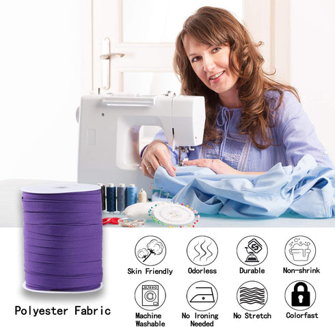 Bias Tape Double Fold 1/2 inch, Double Fold Bias Binding Tape 55 Yards (Purple) and 4 Pieces Sewing Fabric Chalks for Crafts, Sewing, Seaming, Hem...