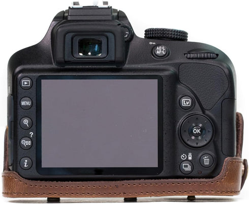 MegaGear Nikon D3400 Ever Ready Leather Camera Case and Strap, with Battery Access - Dark Brown - MG857...