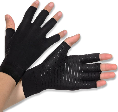 Donfri Copper Infused Compression Arthritis Gloves, Fingerless Carpal Tunnel Pain Relief Gloves For Man Women, Hand Support Wrist Brace for Rheuma...