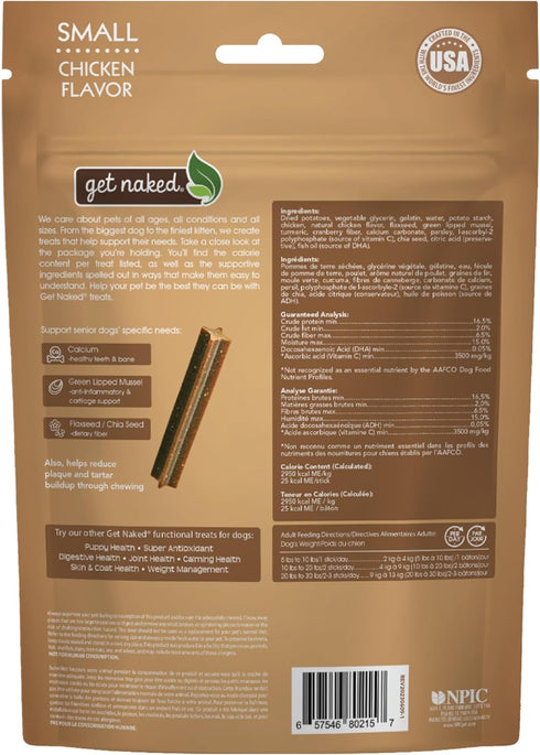 Get Naked Dental Sticks Grain-Free Chicken Flavor Dog Treats, Senior Health Small 6.2-oz Bag...