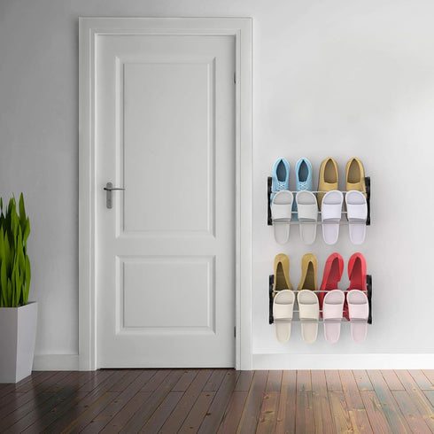 Wall Mounted Shoes Rack 3Pack/Can Store 6Pairs Sneakers and 6Pairs Slide Sandal,with Sticky Hanging Mounts, Shoes Holder Storage Organizer Shelf,D...
