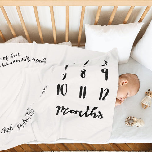 Baby Monthly Milestone Blanket for Boy Girl 50" x 40" Soft Flannel Blanket with Growth Chart Felt Frame Christian Swaddling Blanket Baby Shower Ge...
