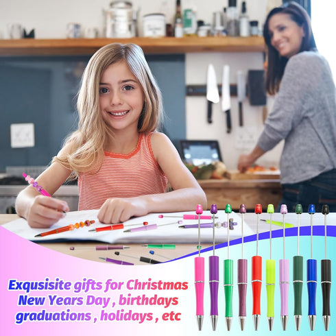 150 Pieces DIY Beadable Pens Kit - 50 plastic Beadable Pens Bulk, Refills & pen bags Included - Beaded Pens Black Ink Ballpoint Cute Pens for Stud...