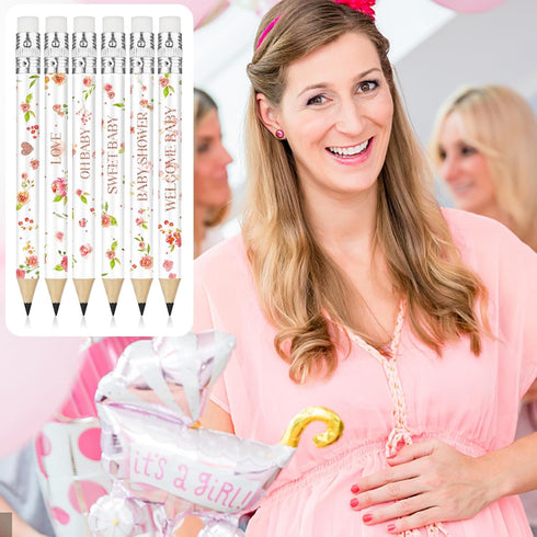 72 Pcs Baby Shower Half Pencils - 4 Inches Baby Shower Floral Pencils with Erasers - Mini Pencils Baby Shower for Girl Boy Kids School Office Baby...