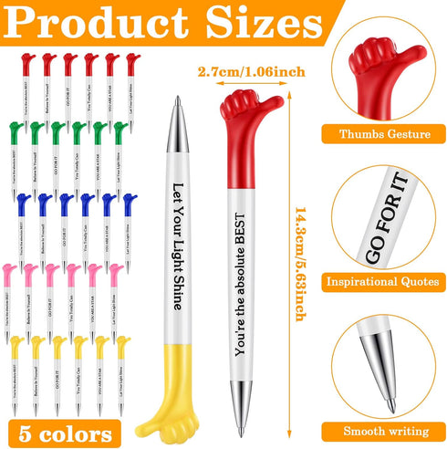30 Pieces Inspirational Quotes Thumbs up Pens Motivational Messages Pen Teachers Appreciation Hand Gesture Pens Encouraging Presents for Appreciat...
