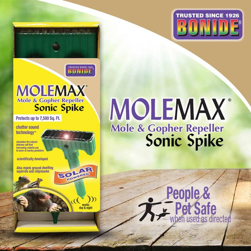 Bonide (BND61121) - Molemax Sonic Spike Repeller, Solar Powered Mole and Gopher Repellent...