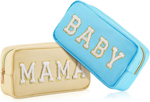Sanwuta 2 Pieces Nylon Cosmetic Bag Chenille Letter Makeup Bag Pouch Zipper Travel Toiletries Pouch Preppy Patch Cosmetic Travel Toiletry Bag for ...
