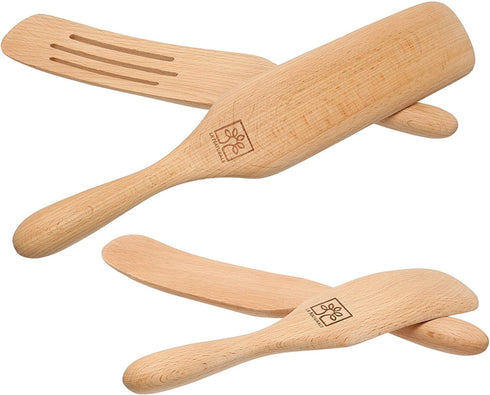 Spatula Spurtle Kitchen Tools As Seen On TV, 5Pcs Wooden Spurtle/Spatula Set, Premium Beechwood Wooden Spoons Non-Coated, Cooking Utensil for Nons...
