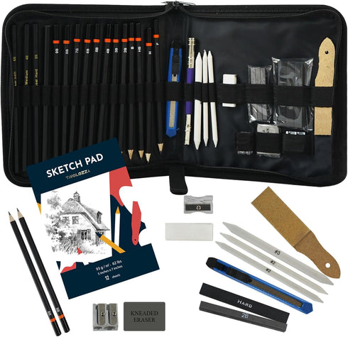 Tavolozza Drawing Art Pencils Set, 34 Pack Professional Drawing and Sketch Pencil Set in Soft-Sided Art Portfolio Storage Bags for Kids, Teens and...
