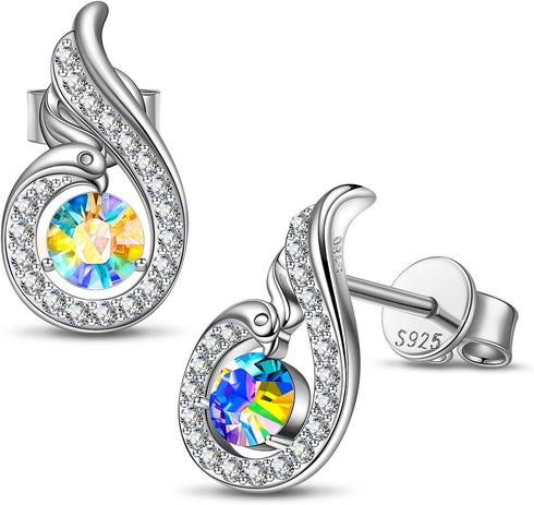 Kate Lynn Phoenix Earrings 925 Sterling Silver Stud Earrings for Women, Crystal Earrings, Birthday Gifts Christmas Gifts for Women Wife Mom Daught...