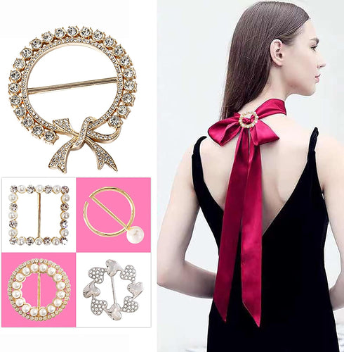 Scarf Tie Buckle Rings for Women,12PCS Metal Party T Shirt Pearls Rhinestone Clips,Clothes Corner Knotted Button for Women Girls Decorative Access...