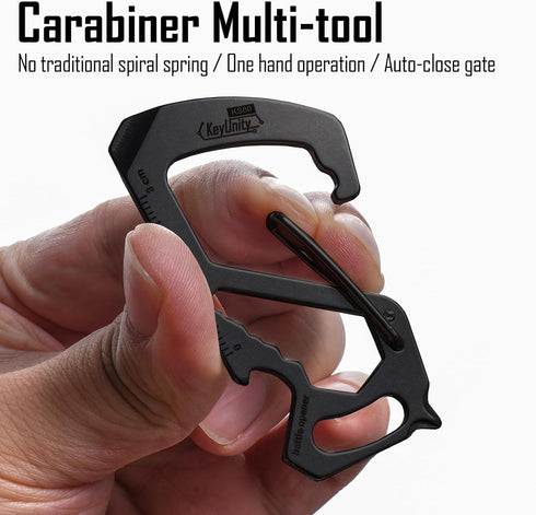 KeyUnity KS00BK Carabiner Clip Multitool Stainless Steel 7 Tools in 1 | Quick Release Clasp | Wrench | Cross Screwdriver | Slotted Screwdriver | B...