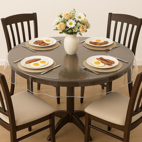 Dependable Industries inc. Essentials Clear Vinyl Tablecloth Protector – 70" Round Waterproof Plastic Cover with Sewn Edge, Spillproof & Easy to C...