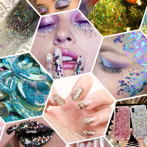Holographic Chunky Glitter, 5.64oz/160g Craft Glitter Powder Mixed Chunky Flakes, Iridescent Sequins for Nail Art, Hair, Body, Epoxy Resin, Tumble...