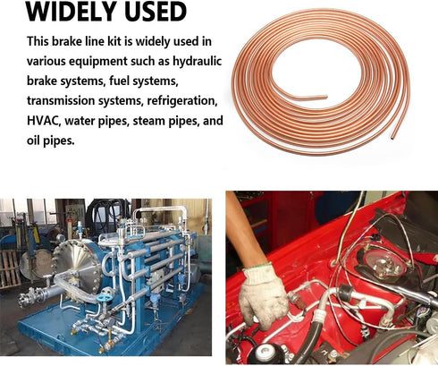 25Ft 3/16 Brake Line Kit with 16 Brake Line Fittings,Pre Bent Brake Lines for Automotive Replacement Brake Lines,Copper Brake Lines and Fittings f...
