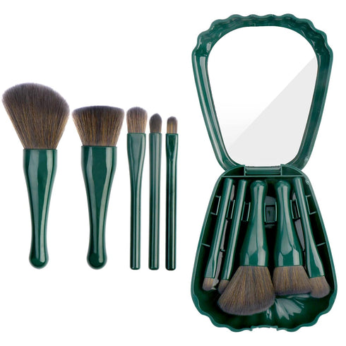 Yoseng Travel Makeup brushes Set,5pcs Mini Complete Function Travel Portable Cosmetic Brushes Kit with Mirror Case,Women's Travel Essentials(cyan-...