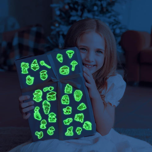 Mushroom Water Bottle Stickers for Kids Glow in The Dark, 107 PCS Vinyl Waterproof Stickers Pack for Laptop Skateboard Phone Case, Forest Aestheti...