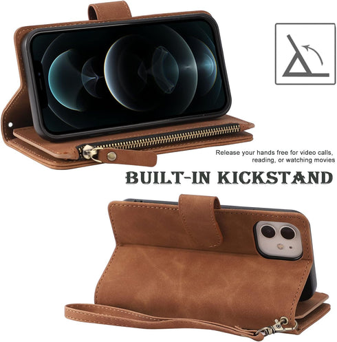RANYOK Wallet Case Compatible with iPhone 11 (6.1 inch), Premium PU Leather Zipper Flip Folio Wallet RFID Blocking with Wrist Strap Magnetic Closu...
