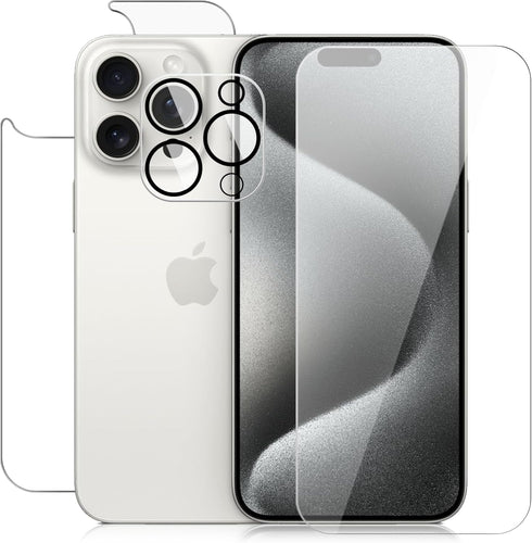 3 in 1 Screen Protector for iPhone 15 Pro Max, Front and Back Tempered Glass Screen Protector, Camera Lens Protector Ultra Thin Bubble Free(6.7 in...