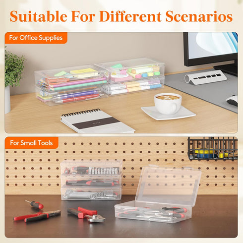 Lifewit Plastic Pencil Box with Snap-tight Lid, Large Capacity Hard Pencil Case, Stackable Craft organizer for Art Supply, Office, 4 Pack...