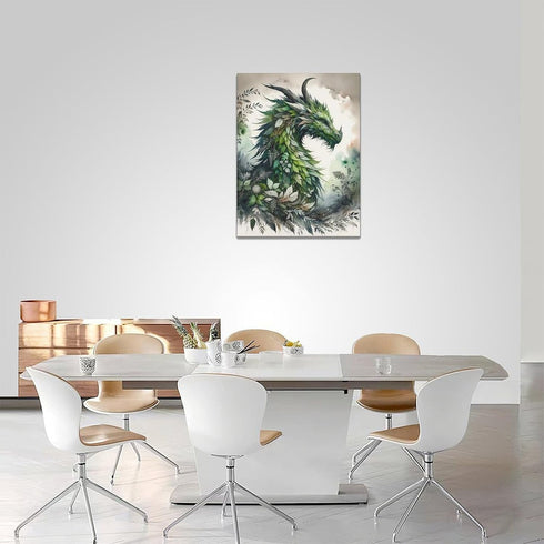 Dragon Wall Art Green Dragon Pictures Wall Decor Dragon Leaf Canvas Nature Painting Modern Artwork Home Decoration for Bathroom Living Room Bedroo...