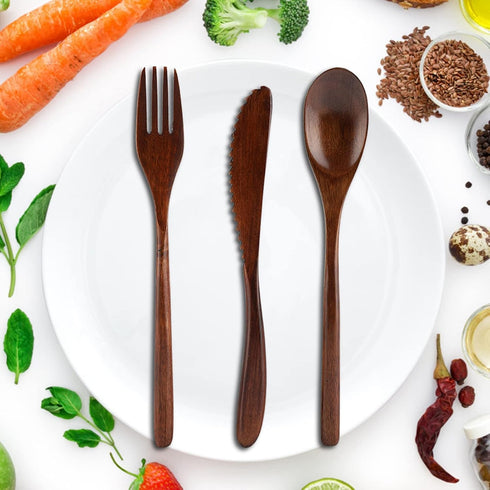 Japanese Reusable Wooden Dinnerware Set Knife Fork Spoon Tableware Kit And Wood Flatware Set Utensil For Travel Lunch Work Picnic (Red Cherry Bag ...