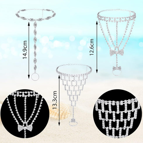Hicarer 6 Pcs Rhinestone Barefoot Sandals Foot Jewelry for Women Wedding Feet Chain with Toe Ring Anklet Jewelry for Women Wedding Beach...