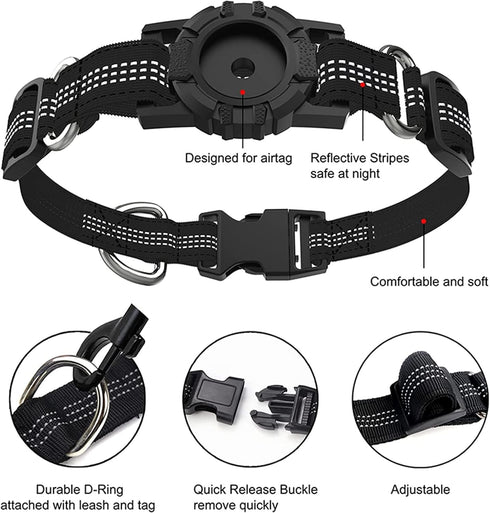 Airtag Dog Collar Adjustable Reflective Apple Air Tag Dog Collar Soft Nylon Dog Collars with Air Tag Holder Case Integrated Air Tag Accessories Pe...
