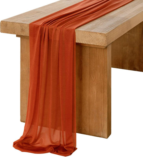 Ling's Moment 14Ft Terracotta Sheer Chiffon Like Table Runner with Silver Sparkle Rust Tablecloth for Wedding Rustic Boho Party Bridal Shower Deco...