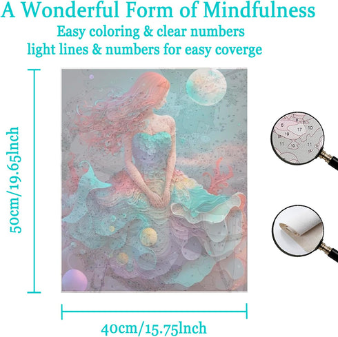 HONGYA ART DIY Paint by Numbers Kit for Adults Cartoon Character Beautiful Mermaid,Easy Acrylic Paint by Number for Adults On Canvas,Oil Painting ...