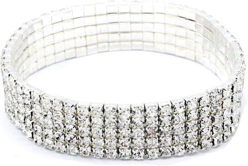 Women Rhinestone Stretch Ankle Bracelet Silver Sparking Tennis Bracelet Crystal Anklet Foot Chain Jewelry (5 Row - 2pcs)...
