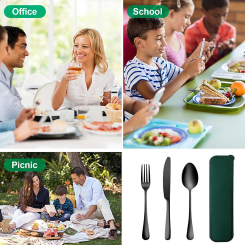 Portable Cutlery Set?Travel Utensil Set with Case?Travel 18/8 Stainless Steel Spoon and Fork Set for Lunch Box, 3 PCs Travel Silverware Set Travel...