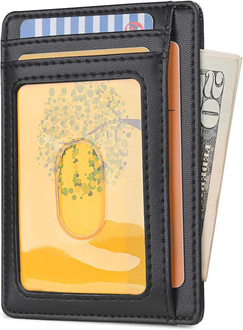 Buffway Slim Minimalist Front Pocket RFID Blocking Leather Wallets for Men and Women - Sand Black...