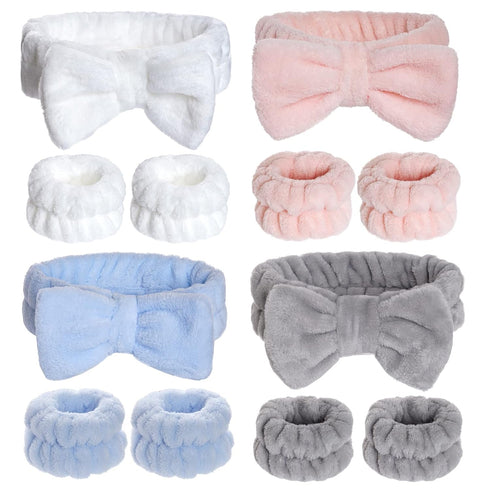12Pcs Headbands Wristbands Set for Washing Face, Knotted Spa Head Bands Wrist Towels Skincare Hair Bands Arm Bands for Womens Girls Makeup Facial ...