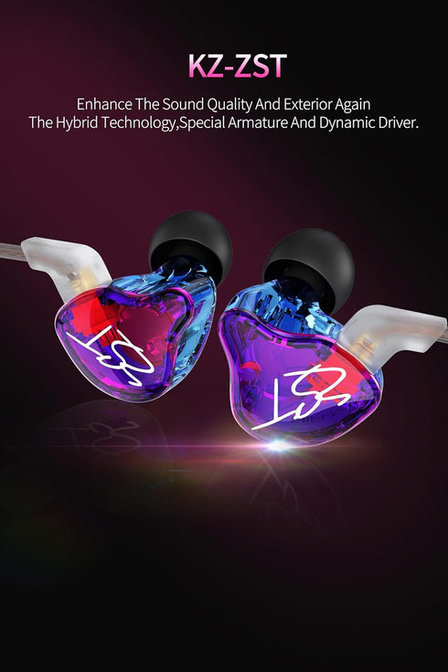 KZ ZST in Ear Monitors 1BA+1DD HiFi IEM Wired Earbuds Noise Cancelling Earbuds Rich Bass Stereo Headphones Comfortable in Ear Earbuds with Detacha...