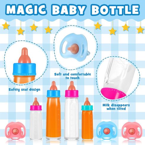 7 Pcs Disappearing Doll Feeding Set Baby Doll Bottles Milk and Juice Bottles with Toy Pacifier Baby Doll Accessories Doll Bottle Toy for Doll Acce...