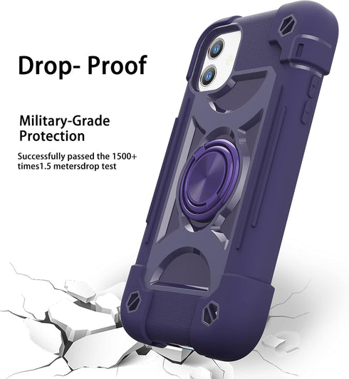 for iPhone 11 Case 6.1 Inch with Ring Stand, with 2 Pack Glass Screen Protector ?Heavy-Duty Shockproof Rugged Military Grade Cover with Magnetic C...