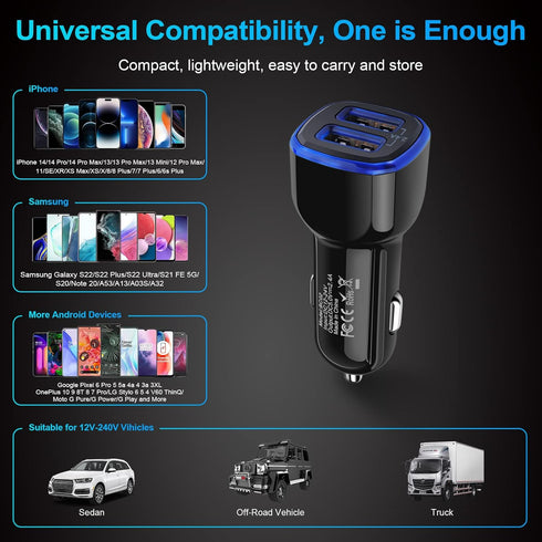 Car Charger, 2.4A 12W AndHot 2 Pack Mini Dual Port USB Car Charger Adapter Plug for iPhone 15 14 13 12 SE 11 Pro Max XR XS X 8 7 6S Plus, iPad, Sa...