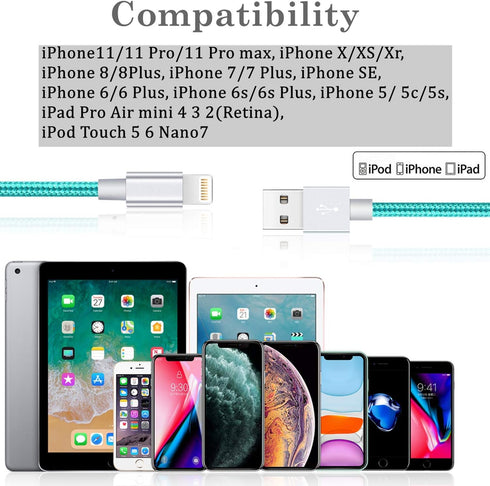 iPhone Charger 6ft 3Pack MFi Certified Lightning Cable Nylon Braided USB Charging/Data Sync Cord Compatible with iPhone 12/11/X XS XR/8 7 6 6s Plu...