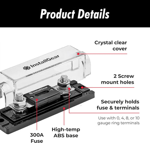 InstallGear - Fuse Block with ANL Fuse Holder and Clear Cover - 2 Pack, 300Amp Fuses for Secure Circuit Protection - Universal Fuse Box for 0-10 G...