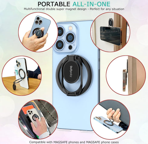 Magnetic Phone Ring Holder, Double Adjustable Phone Grip and Stand Compatible with MagSafe Ring Holder, Compatible with PopSockets MagSafe Ring Re...