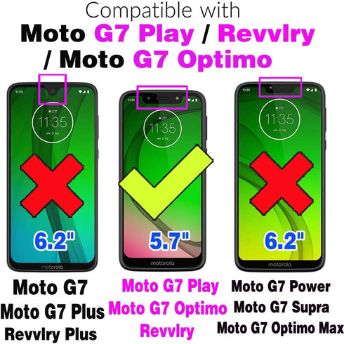 Phone Case for Moto G7 Play/MotoG7 Optimo XT1952DL/Tmobile Revvlry with Tempered Glass Screen Protector Cover Stand Hard Rugged Hybrid Cell Access...