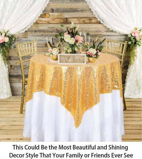 ShinyBeauty Sequin Tablecloth Table Linen Table Cover Table Overlays for Wedding Party Decor Backdrops ~1122S (54x54-Inch, Gold)...