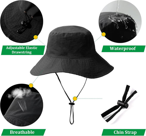 Waterproof Bucket Rain Hat for Men Women Wide Brim Sun Protection Packable Boonie Hat Outdoor Beach Safari Fishing Hat...