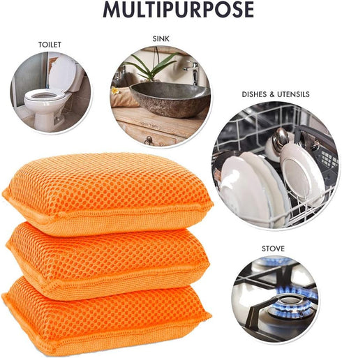 Commercial Miracle Microfiber Kitchen Sponge by Scrub-It - Large - Non-Scratch Heavy Duty Dishwashing Cleaning sponges- Machine Washable- (Orange,...